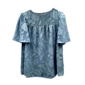 Baby Doll Sheer Baby Powder Blue Embossed Floral Chiffon, Fully Lined Top NWOT